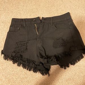Black ripped jean shorts